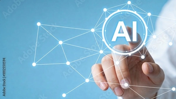 Obraz Hand interacting with AI network graphic