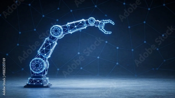 Obraz Blue glowing robotic arm in digital network