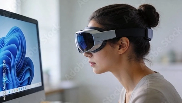 Obraz Woman using virtual reality headset