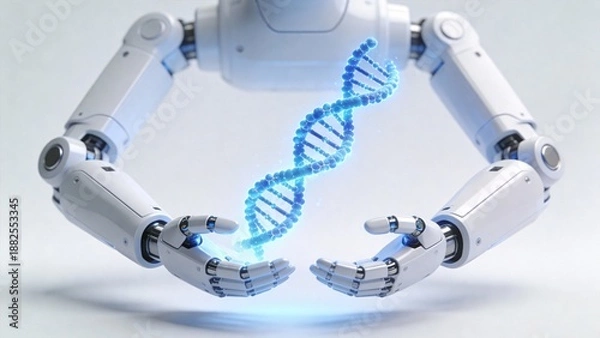 Obraz Robot holding DNA strand