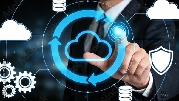 Obraz Businessman interacting with cloud technology interface