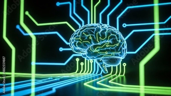 Obraz Brain with glowing circuit lines