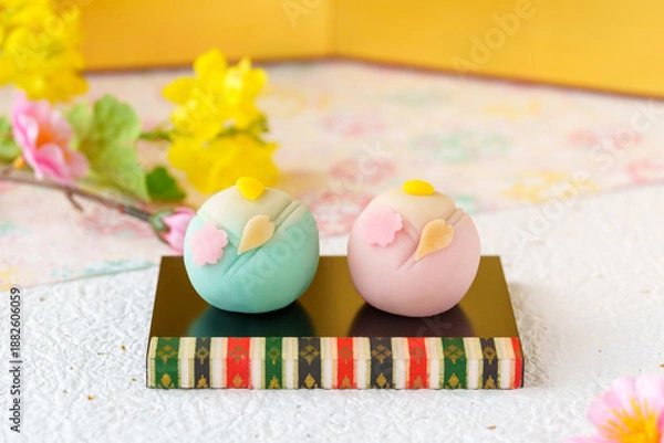 Fototapeta 季節の和菓子「ひな祭り」お内裏様とお雛様