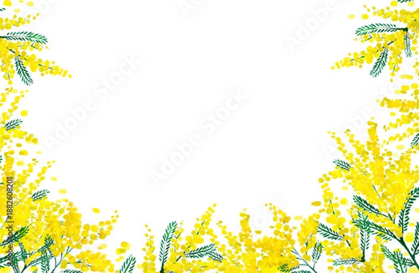 Obraz ミモザの水彩風イラストの背景フレーム
