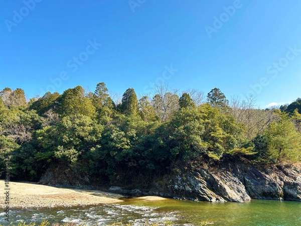 Obraz 緑豊かな木々と川