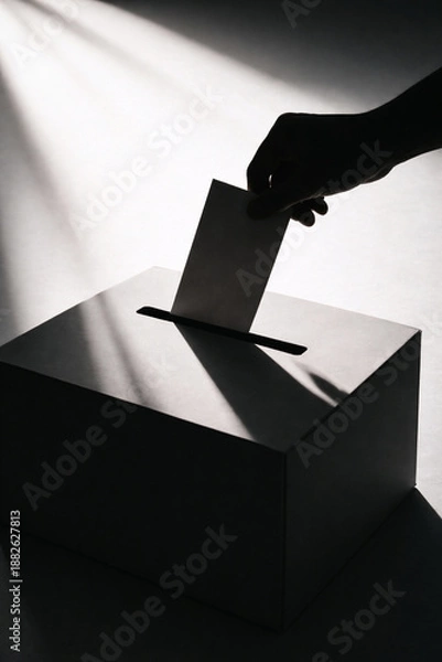 Obraz 投票箱に投票する手のシルエット