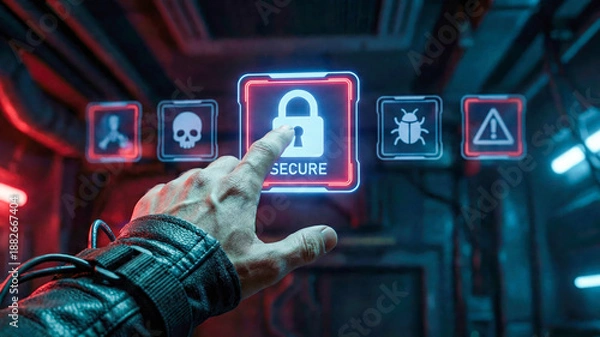 Fototapeta Ai cybersecurity automation concept no code secure digital lock