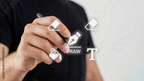 Obraz Concept automation ai no code digital draw tool concept with hand using stylus ai automation for no code design interface and creative workflow