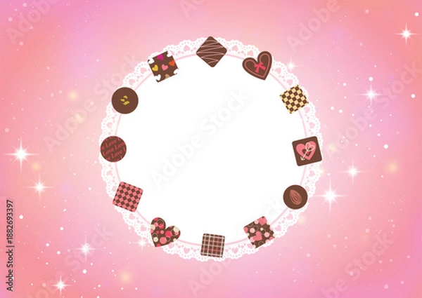 Obraz バレンタインデー キラキラ背景チョコレートのフレーム　文字デザインなし