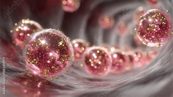 Obraz Microscopic red cells flowing through tissue tunnel