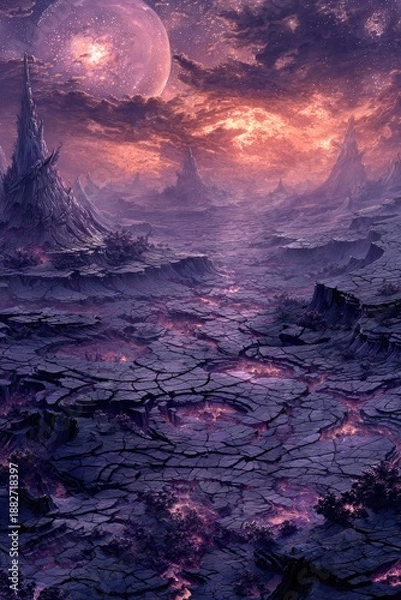 Obraz Colorful Pixelated Alien Planet Landscape