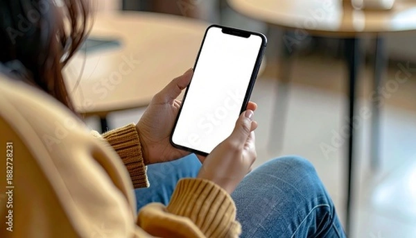 Fototapeta スマートフォンを操作する女性の手元・モックアップ