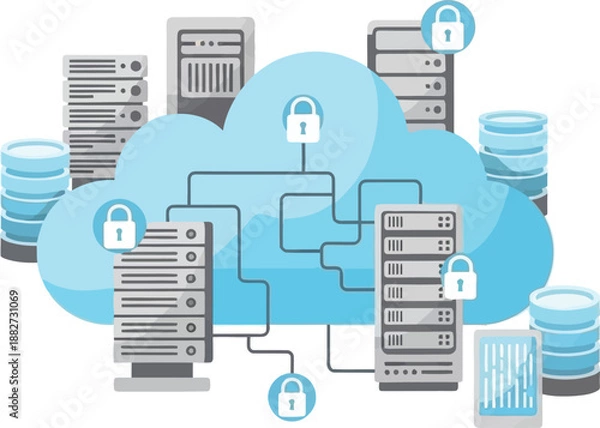 Obraz Secure Cloud Data Infrastructure with Multiple Servers and Encryption Locks