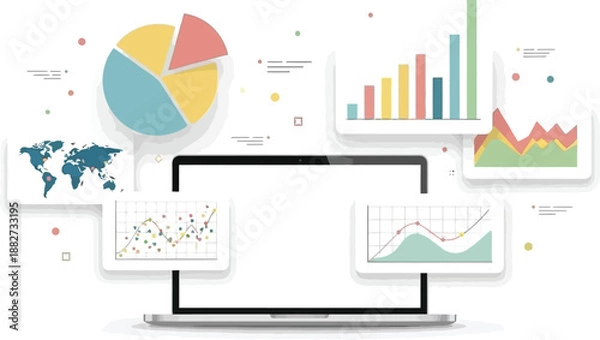 Obraz Digital data analysis and visualization concepts with charts and graphs on computer screen