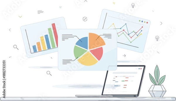 Obraz analytics and data visualization on computer screens with charts and graphs