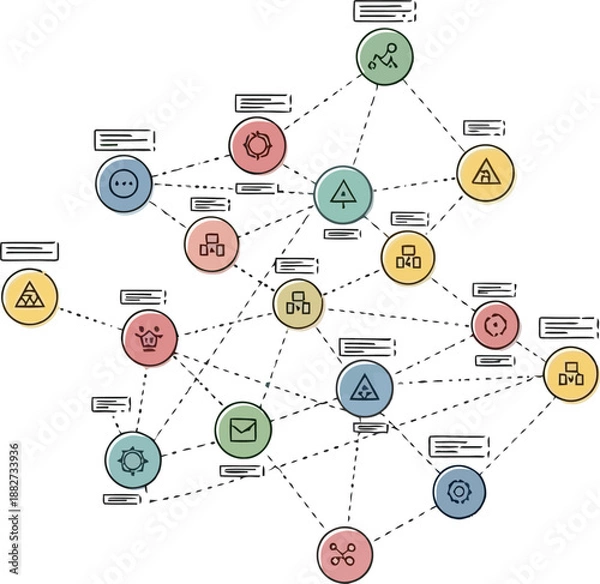 Obraz network diagram illustrating interconnected nodes and digital communication pathways for data