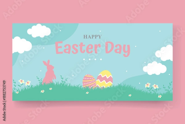 Fototapeta Flat easter celebration horizontal banner template