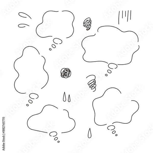 Fototapeta 手描きもやもや吹き出しセット【線画】