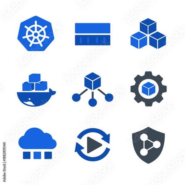 Obraz Set of blue technology and cloud computing icons