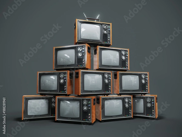 Obraz Kupie stare telewizory retro na ciemnym tle