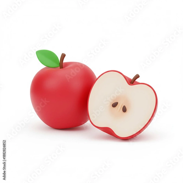 Obraz 3D Red Apple Icon on a White Background