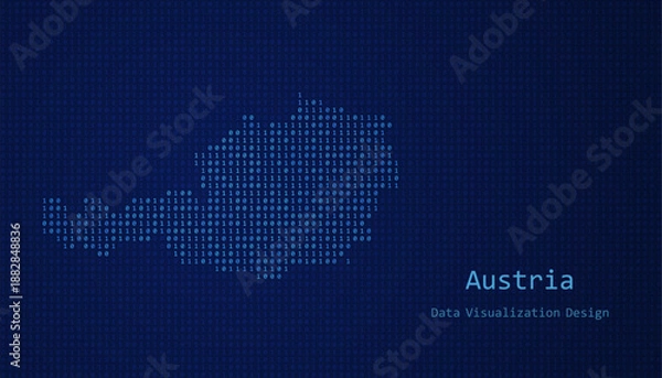 Obraz Austria map made of binary code on tech blue background