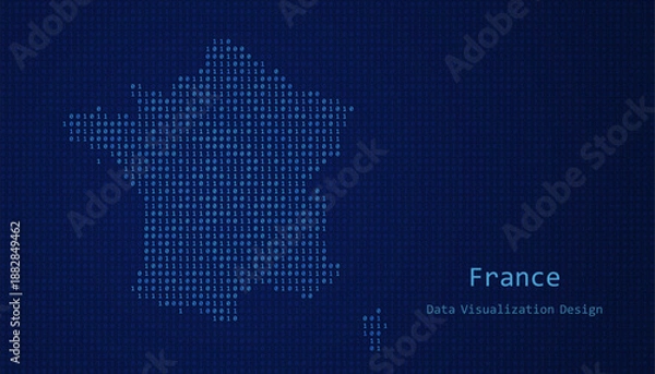 Obraz France map made of binary code on tech blue background