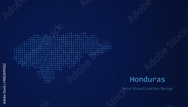 Obraz Honduras map made of binary code on tech blue background