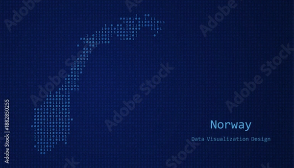Obraz Norway map made of binary code on tech blue background