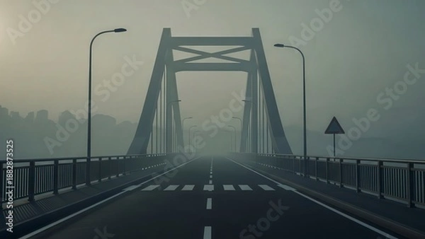 Obraz Misty Bridge Road with Suspension Structure