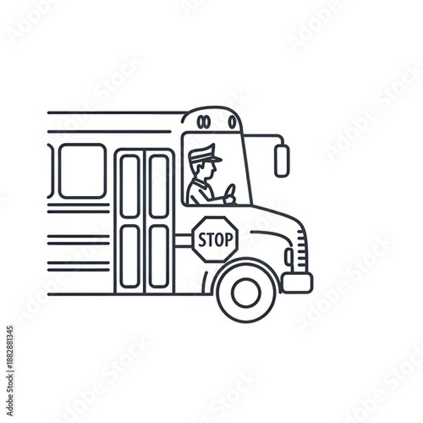 Obraz School Bus Driver Line Icon Vector Illustration.