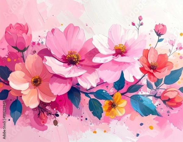 Fototapeta 春らしいピンクの花のイラスト