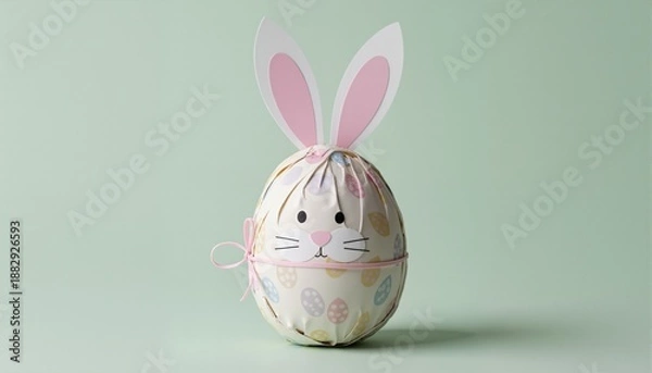 Obraz Easter bunny paper gift egg wrapping diy idea. Minimal easter concept
