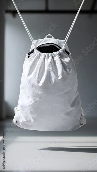 Obraz White Drawstring Bag on Table with Shadows.