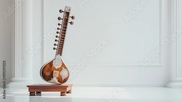 Obraz Elegant Sitar Display in Minimalist Setting