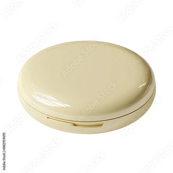 Obraz Cream-colored compact case, oval shaped, closed, casting subtle highlights