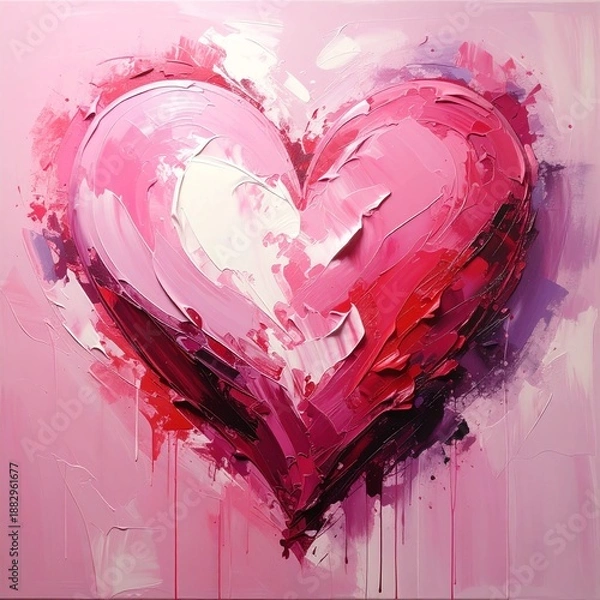 Fototapeta rosa Herz - Acryl- oder Ölfarbe