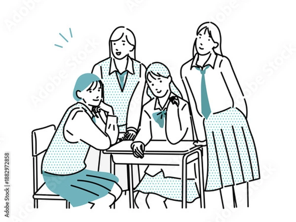 Obraz 女子学生-受験生応援ー学校生活ー机ー人物シンプルベクターイラスト素材