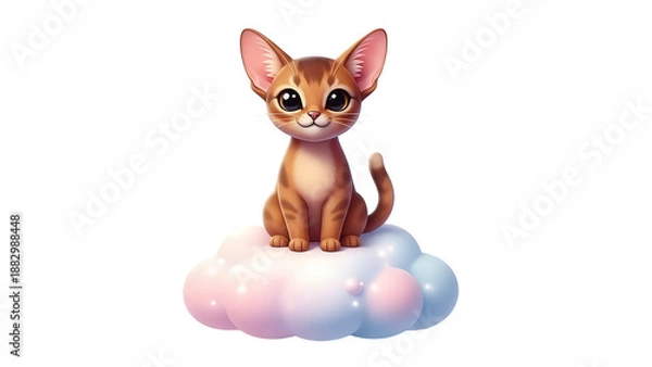 Obraz Cute Kitten Sitting on a Dreamy Cloud