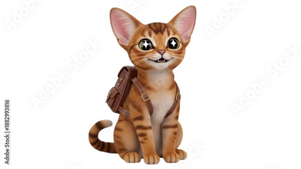 Obraz Cute Tabby Cat Figurine Wearing Backpack