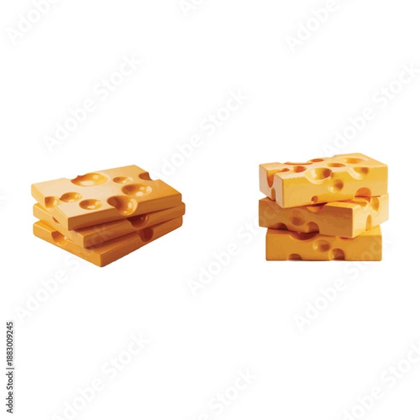 Obraz Yellow cheese slice stack realistic food vector illustration design