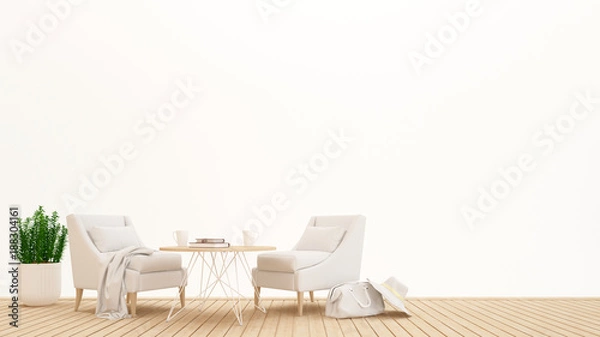 Fototapeta living area or dining area in hotel or condominium on white background - Inetrior design for artwork - 3D Rendering