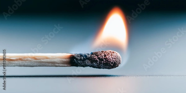 Obraz 火災リスクを連想するマッチの炎　ブルートーン背景　広告用