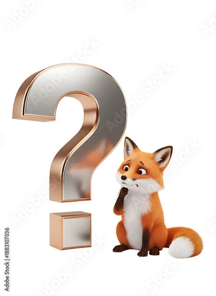 Obraz 迷いを抱える狐と大きな金属の疑問符.