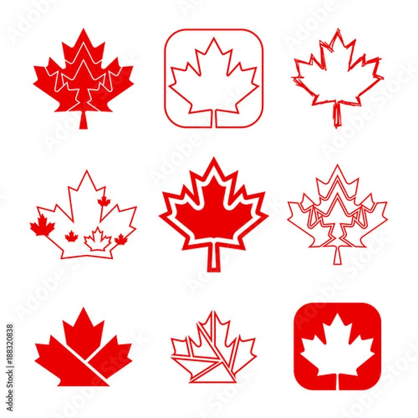 Fototapeta A set of custom maple leaf icons in vector format. In total there are nine unique Canadian symbols in this design.