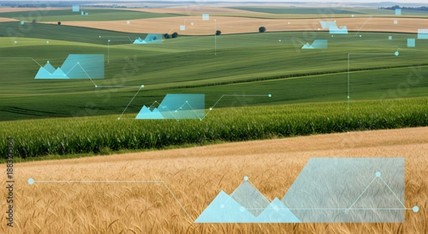 Obraz Smart farming technology with data analytics on agricultural fields.