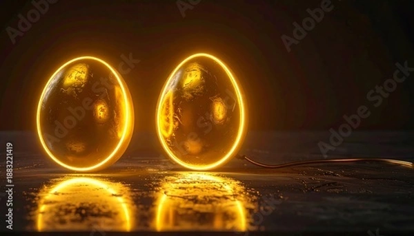 Obraz Glowing Eggs in Dark Environment with Reflections.