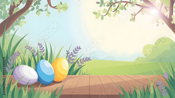 Obraz Easter eggs in a spring garden scene