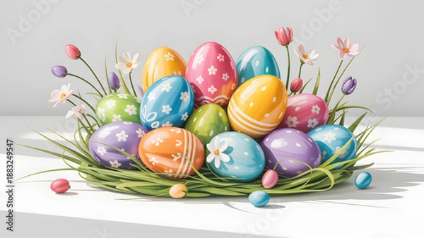 Obraz Colorful easter eggs in a decorative nest
