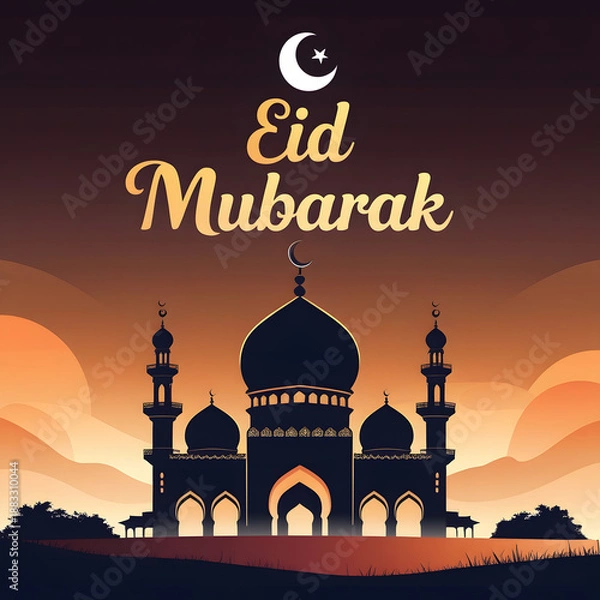 Obraz Festive Eid Mubarak Illustration Featuring Grand Mosque